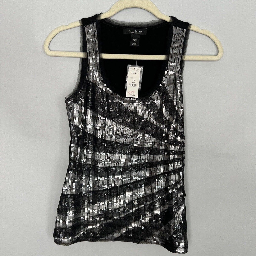 White House Black Market Black sequin Top New with Tags Size XXS
